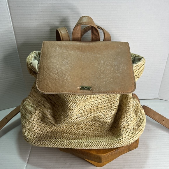 Roxy Party‎ Waves Backpack Purse  Woven Organic Tan Cream - Picture 1 of 16